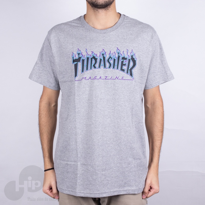 Camiseta Thrasher Purple Flame Cinza Claro