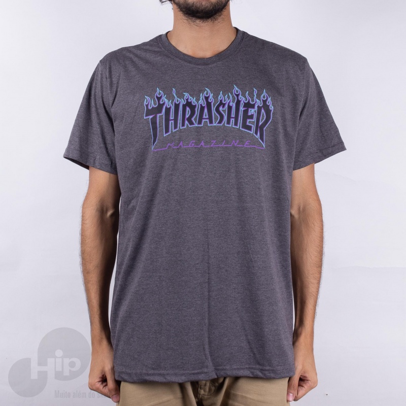 Camiseta Thrasher Purple Flame Cinza Escuro
