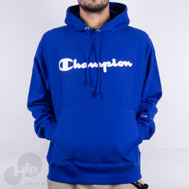 Moletom Champion Manuscrito Reverse Azul Escuro