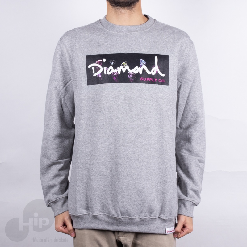 Moletom Diamond Colors Block Logo Cinza Claro