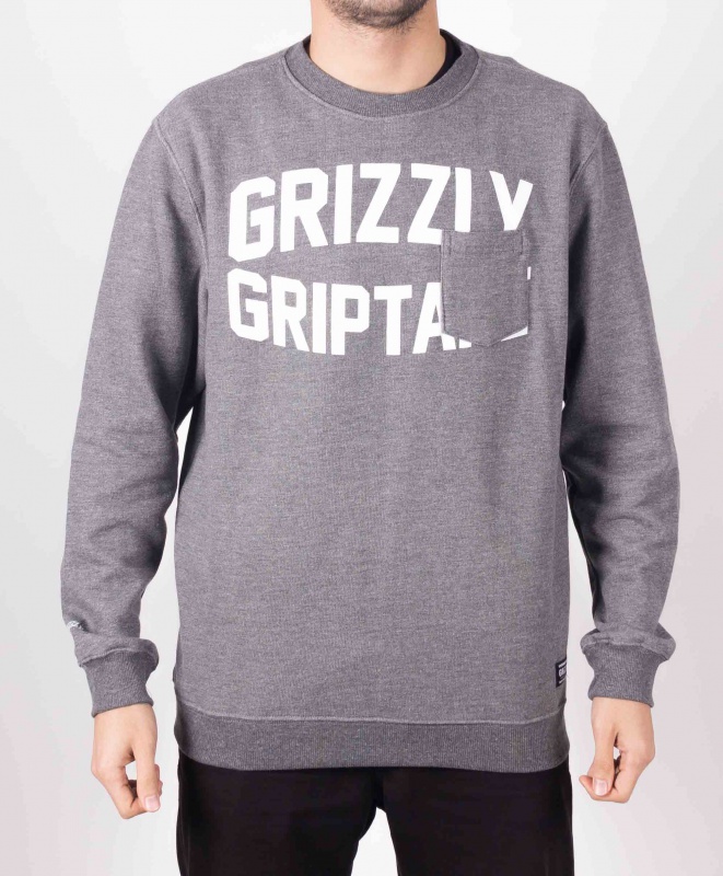 Moletom Grizzly Oval Pocket Crewneck Cinza