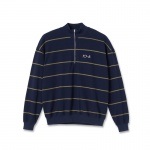 Malha Polar Stripe Zip Neck Azul Escuro