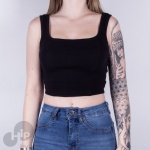 Blusa Riu Kiu Cropped Com Recorte Preta