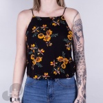 Blusa Riu Kiu Cropped Estampada Preta