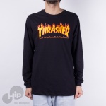 Camiseta Manga Longa Thrasher Flame Logo Preta