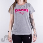 Baby Look Thrasher Mag Logo Cinza Claro