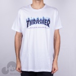 Camiseta Thrasher Purple Flame Logo Branca